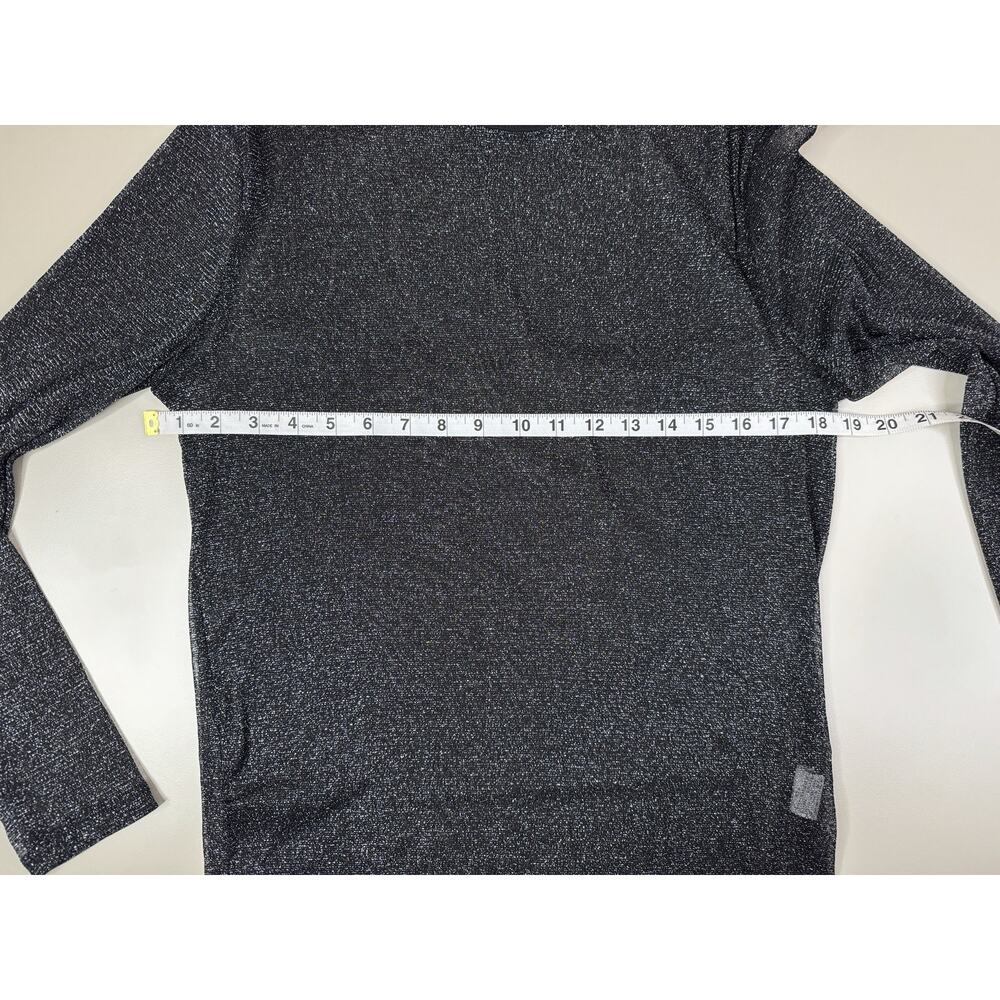 Sheer Shimmer Mesh Long Sleeve Top Womens M Black Oversized Crew EDM Rave Y2K - Picture 7 of 11